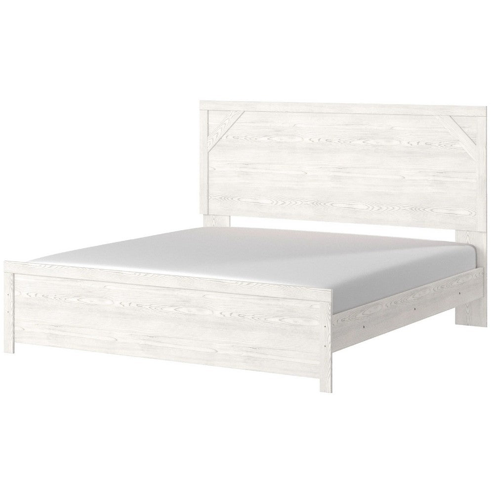 Hara King Panel Bed w Cross-Brace Accents | Farmhouse Gray-White Wood