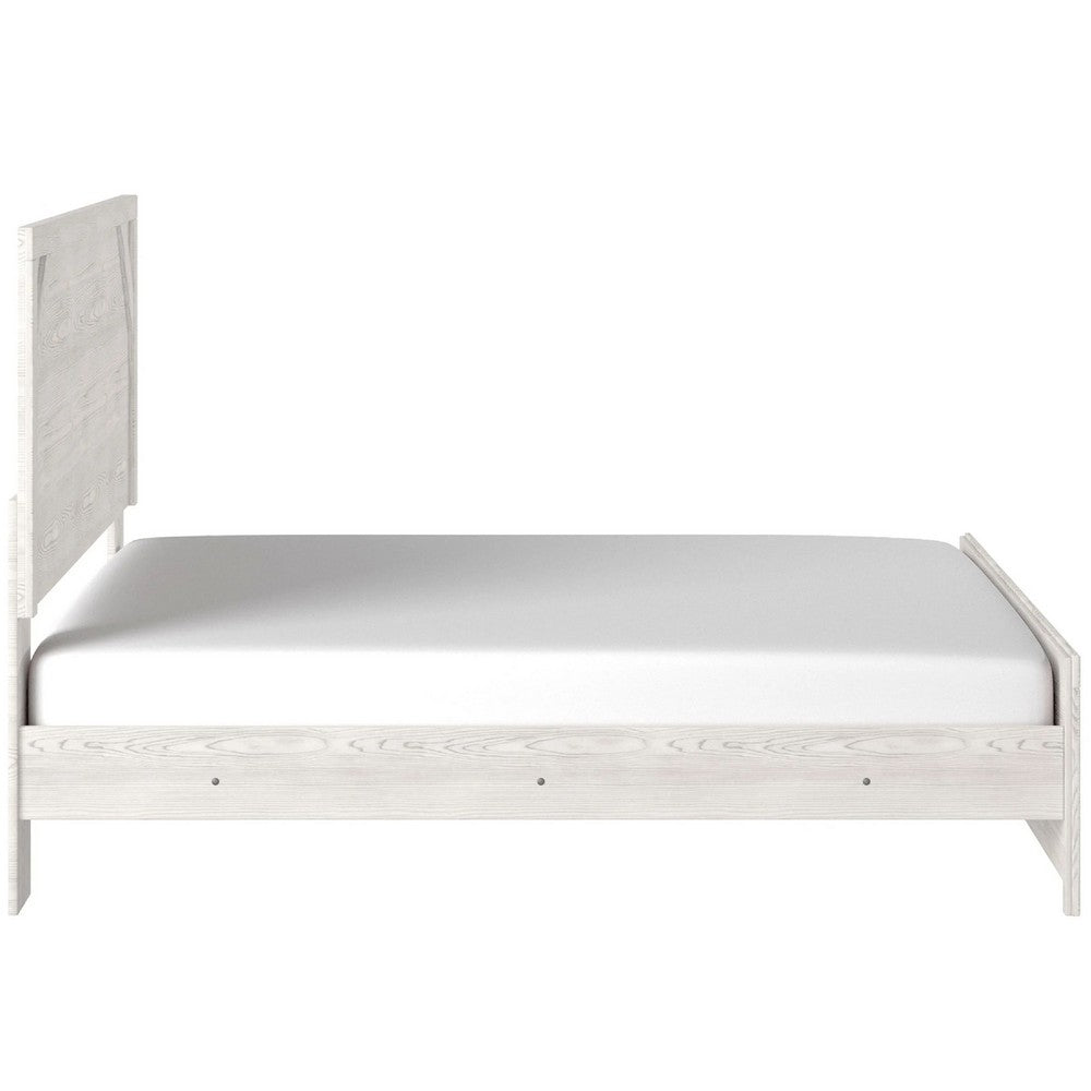 Hara King Panel Bed w Cross-Brace Accents | Farmhouse Gray-White Wood