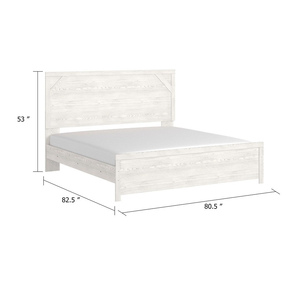 Hara King Panel Bed w Cross-Brace Accents | Farmhouse Gray-White Wood