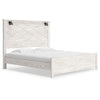 Hara King Panel Bed w 2 Sconce Lights | Rustic Light Gray-White Wood