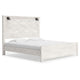 Hara King Panel Bed w 2 Sconce Lights | Rustic Light Gray-White Wood