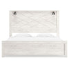 Hara King Panel Bed w 2 Sconce Lights | Rustic Light Gray-White Wood