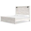 Hara King Panel Bed w 2 Sconce Lights | Rustic Light Gray-White Wood