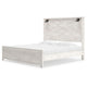 Hara King Panel Bed w 2 Sconce Lights | Rustic Light Gray-White Wood