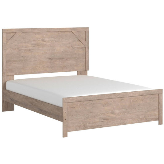Hara Queen Panel Bed w Cross-Brace Accents | Rustic Brown-White Wood