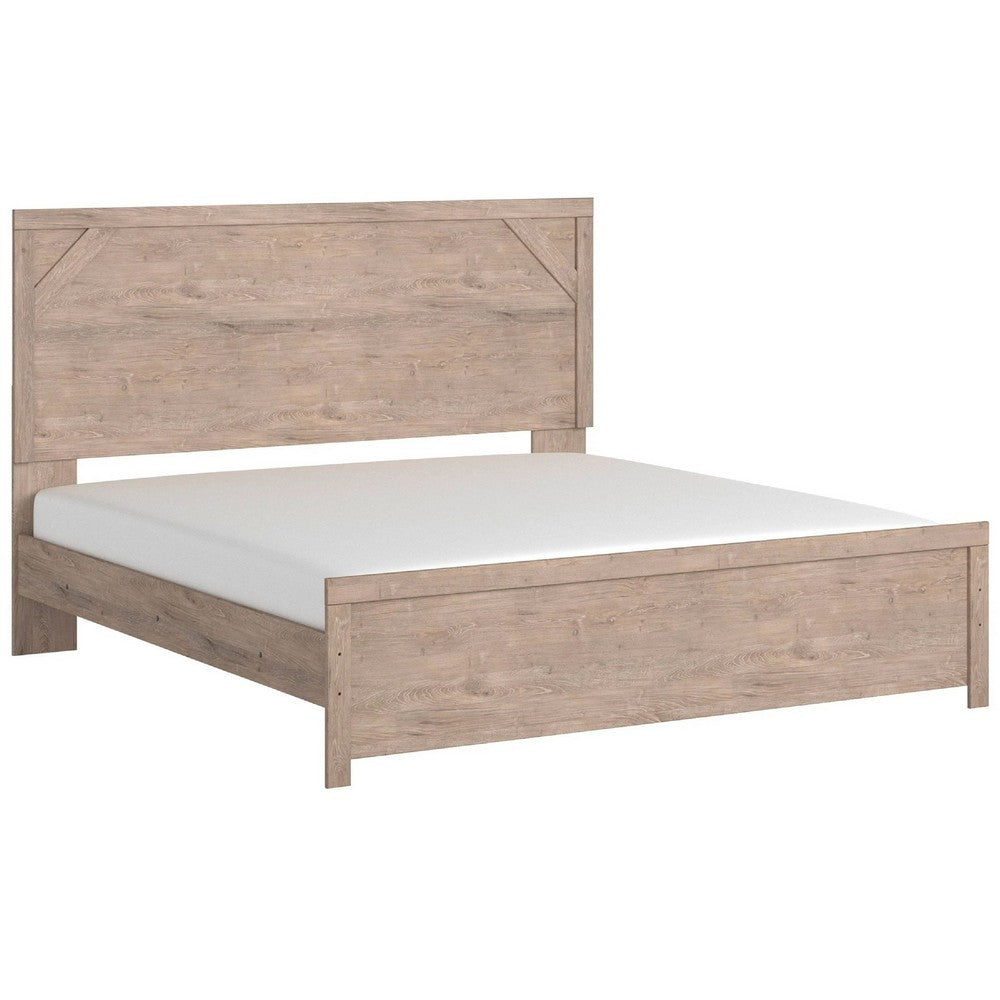 Hara King Panel Bed w Cross-Brace Accents | Rustic Brown-White Wood