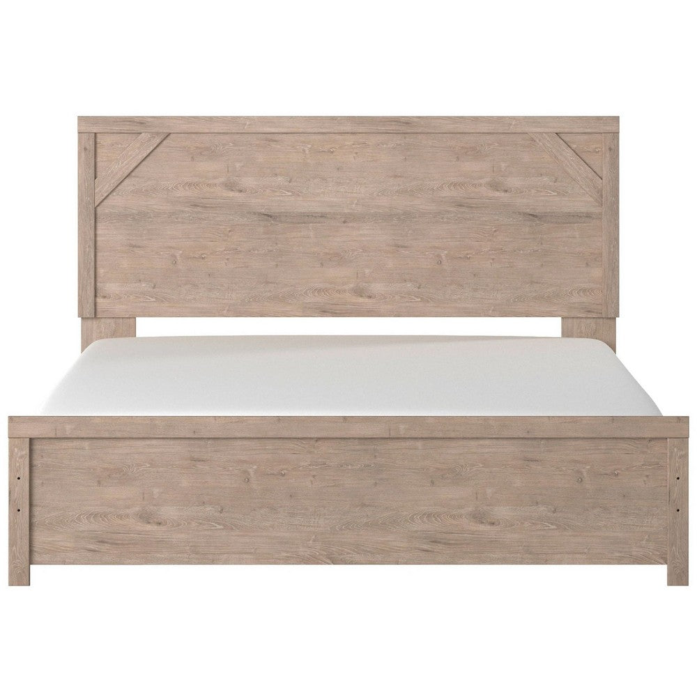 Hara King Panel Bed w Cross-Brace Accents | Rustic Brown-White Wood