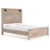 Hara Queen Panel Bed w 2 Sconce Lights | Rustic Light Brown-White Wood