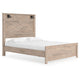 Hara Queen Panel Bed w 2 Sconce Lights | Rustic Light Brown-White Wood