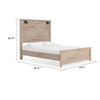 Hara Queen Panel Bed w 2 Sconce Lights | Rustic Light Brown-White Wood