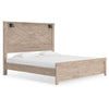 Hara King Panel Bed w 2 Sconce Lights | Rustic Light Brown-White Wood