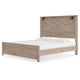 Hara King Panel Bed w 2 Sconce Lights | Rustic Light Brown-White Wood