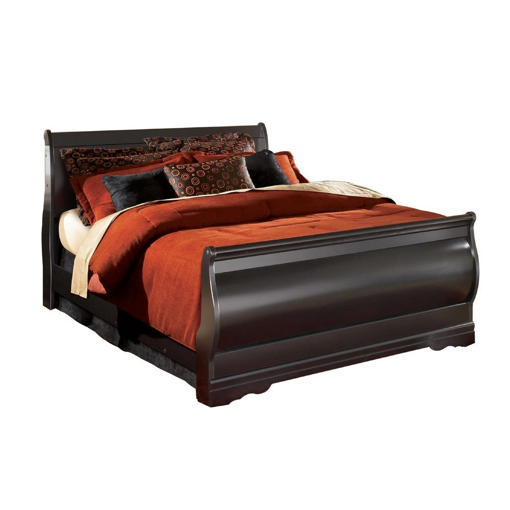 Yara Queen Sleigh Bed w Louis Philippe Moulding | Black Wood