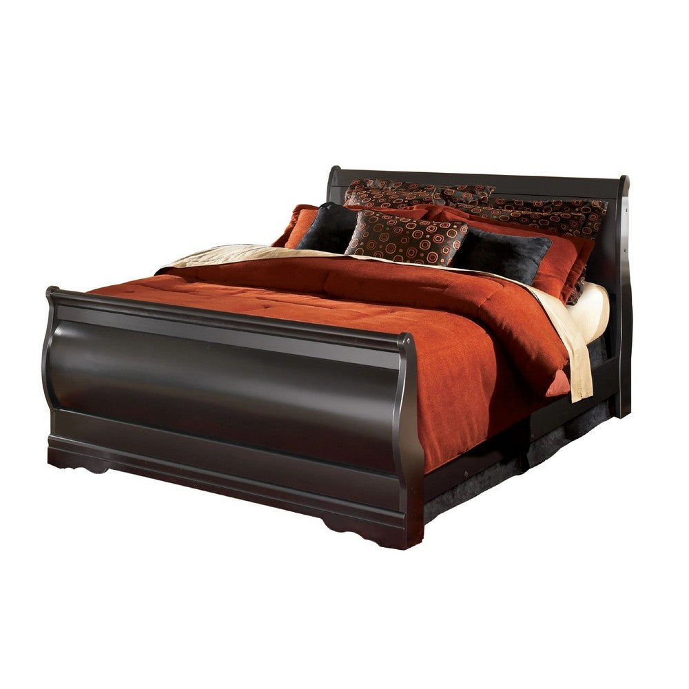 Yara Queen Sleigh Bed w Louis Philippe Moulding | Black Wood