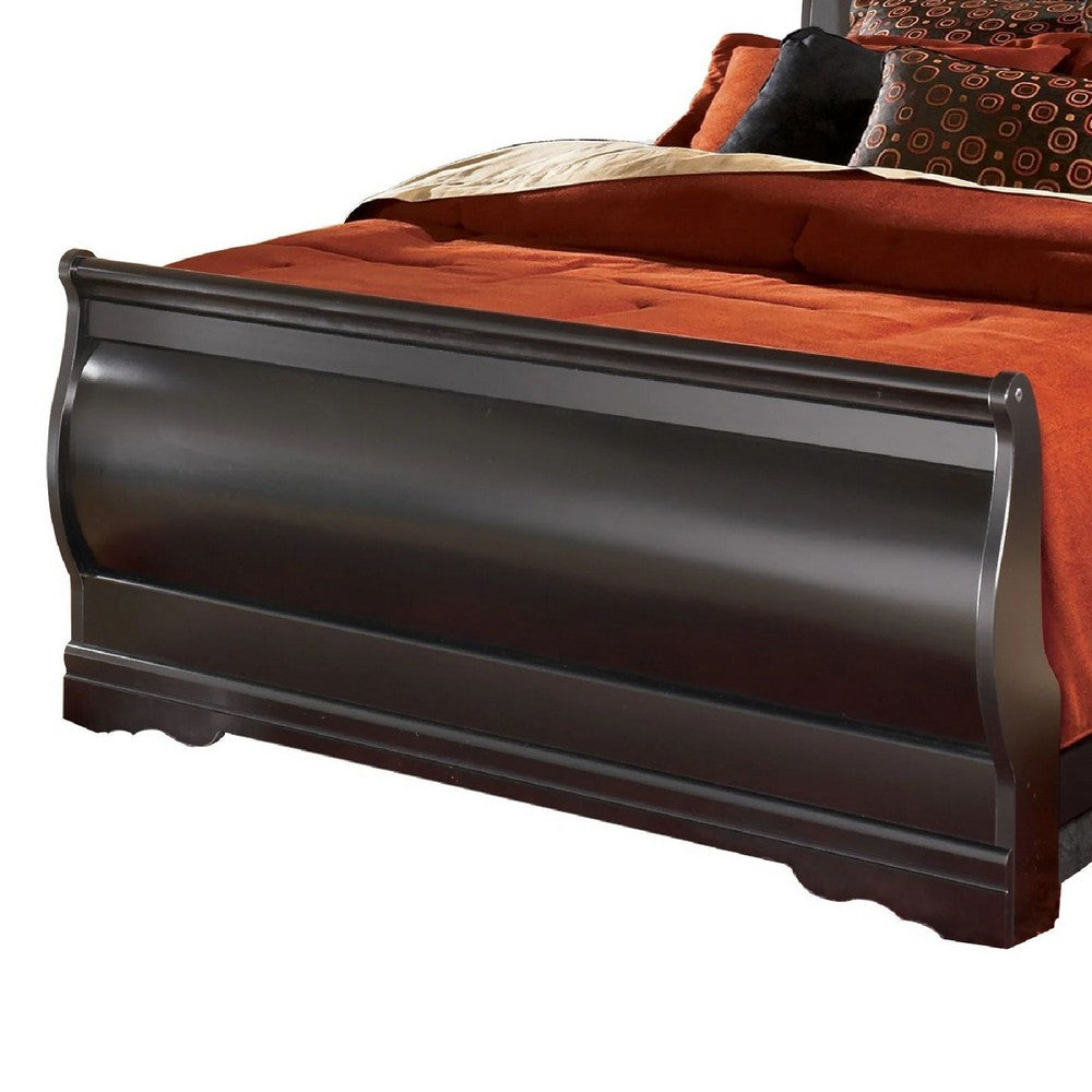 Yara Queen Sleigh Bed w Louis Philippe Moulding | Black Wood