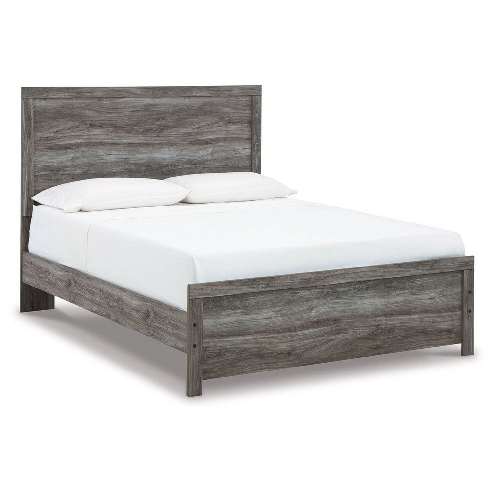 Roso Queen Panel Bed w Wood Grain Finish | Dark Gray Wood-Laminate