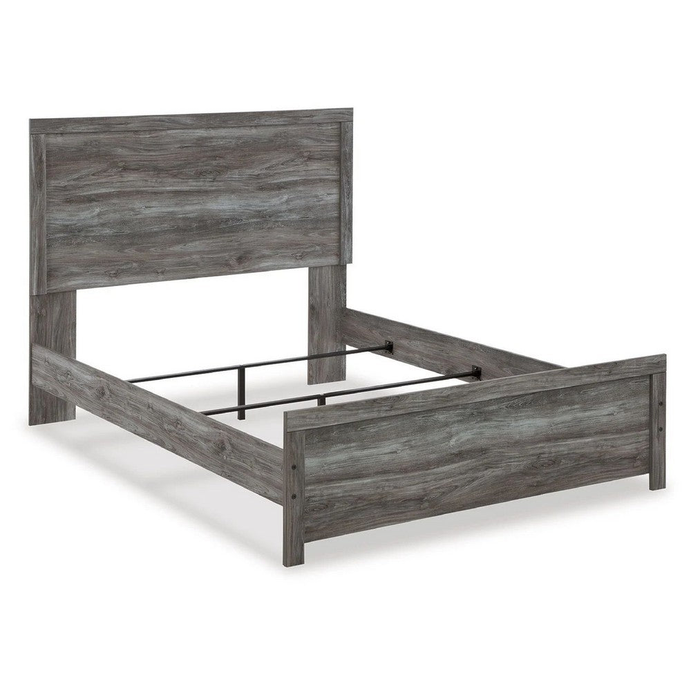 Roso Queen Panel Bed w Wood Grain Finish | Dark Gray Wood-Laminate