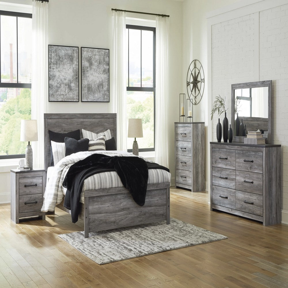 Roso Queen Panel Bed w Wood Grain Finish | Dark Gray Wood-Laminate