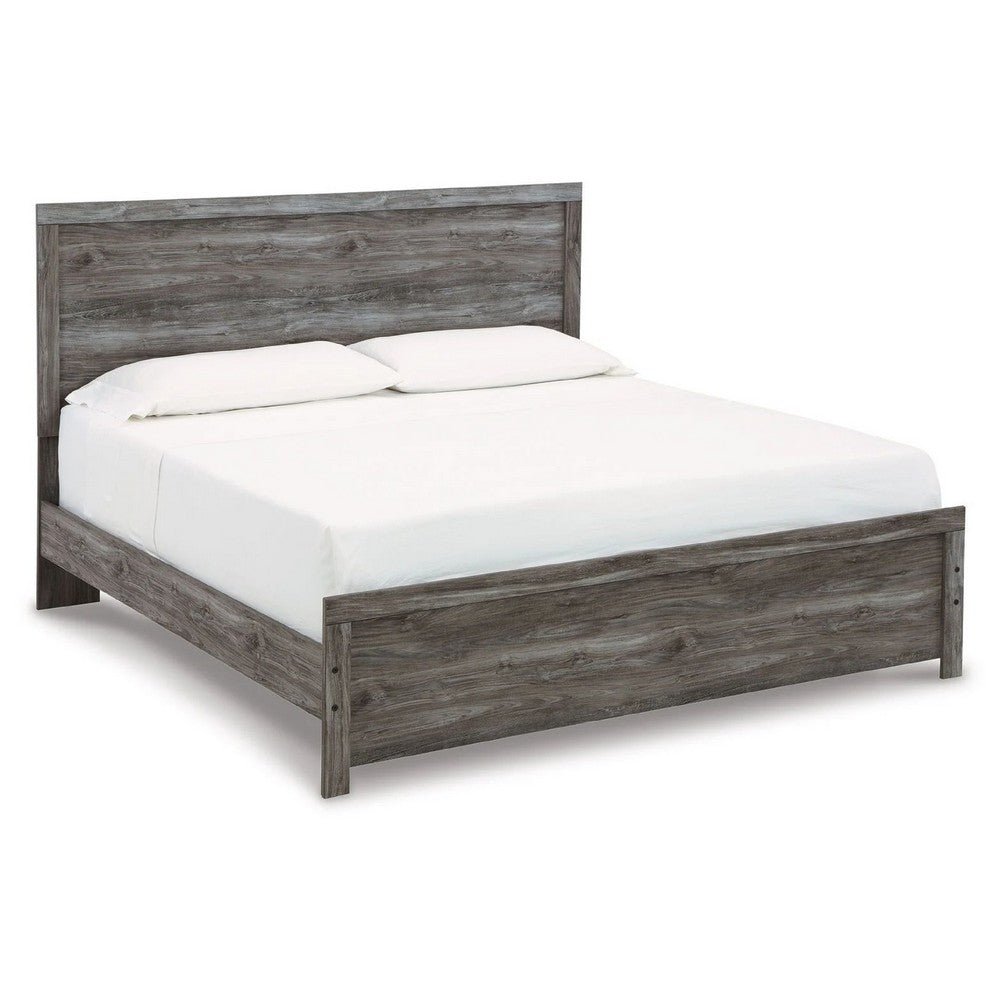 Roso King Panel Bed w Wood Grain Finish | Dark Gray Wood-Laminate