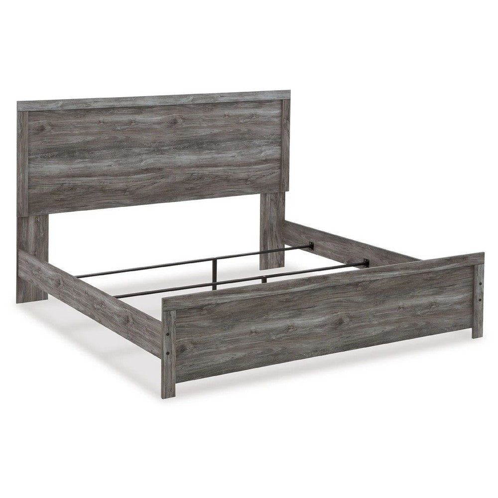 Roso King Panel Bed w Wood Grain Finish | Dark Gray Wood-Laminate