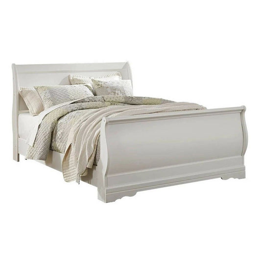 Roso Queen Sleigh Bed w Classic Louis Philippe Design | White Wood