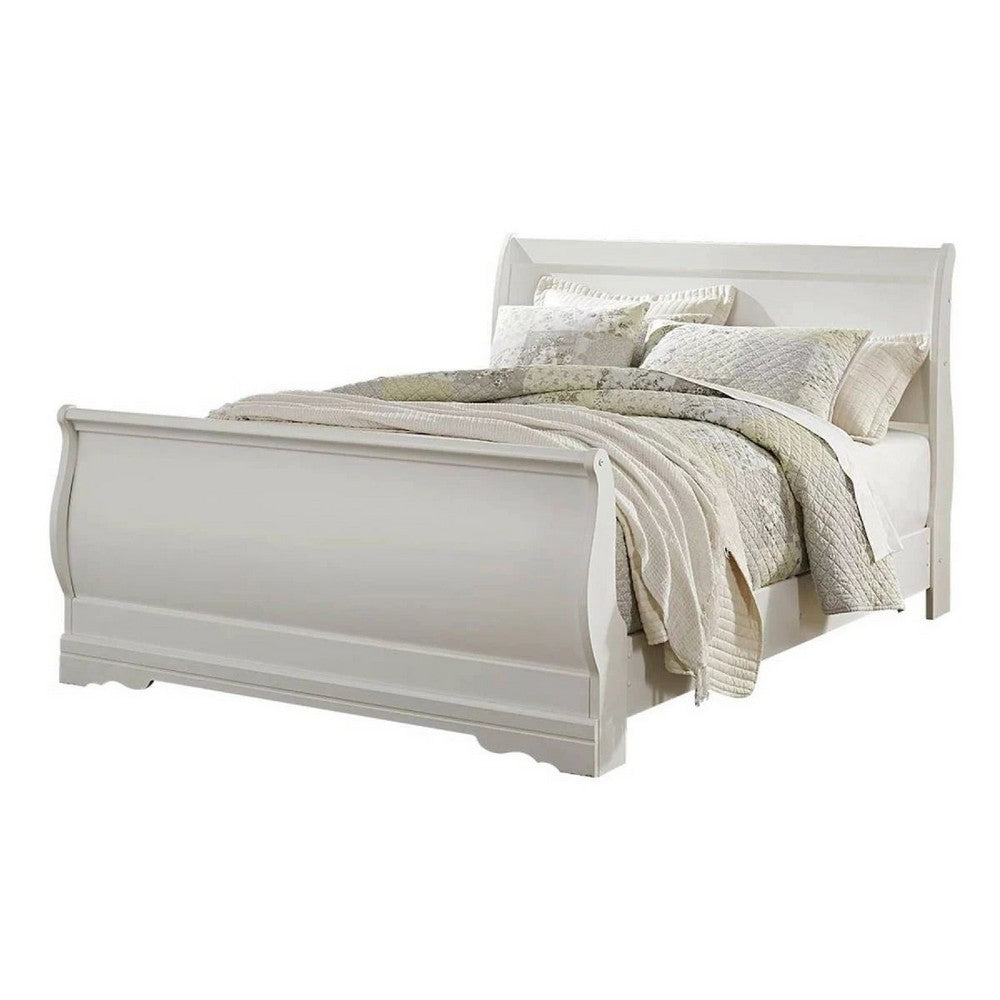 Roso Queen Sleigh Bed w Classic Louis Philippe Design | White Wood