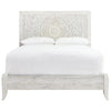 Paxy Queen Panel Bed | Carved Boho Medallion Design | Whitewashed Wood