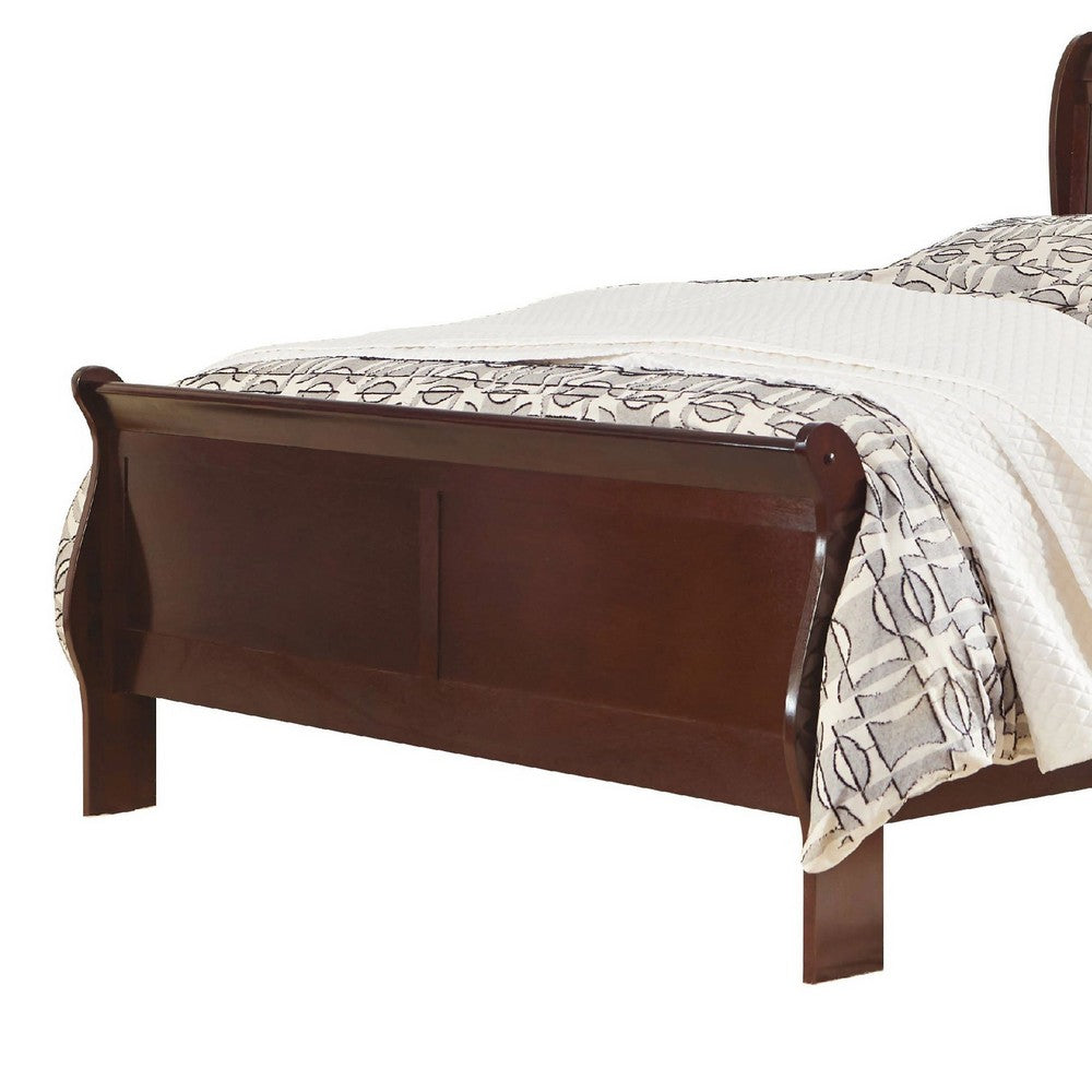 Deyr Queen Size Sleigh Bed | Louis Philippe Moulding | Warm Brown
