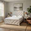 Cany Queen Size Bed | Chevron Pattern | Panel Headboard | Whitewash