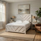 Cany Queen Size Bed | Chevron Pattern | Panel Headboard | Whitewash