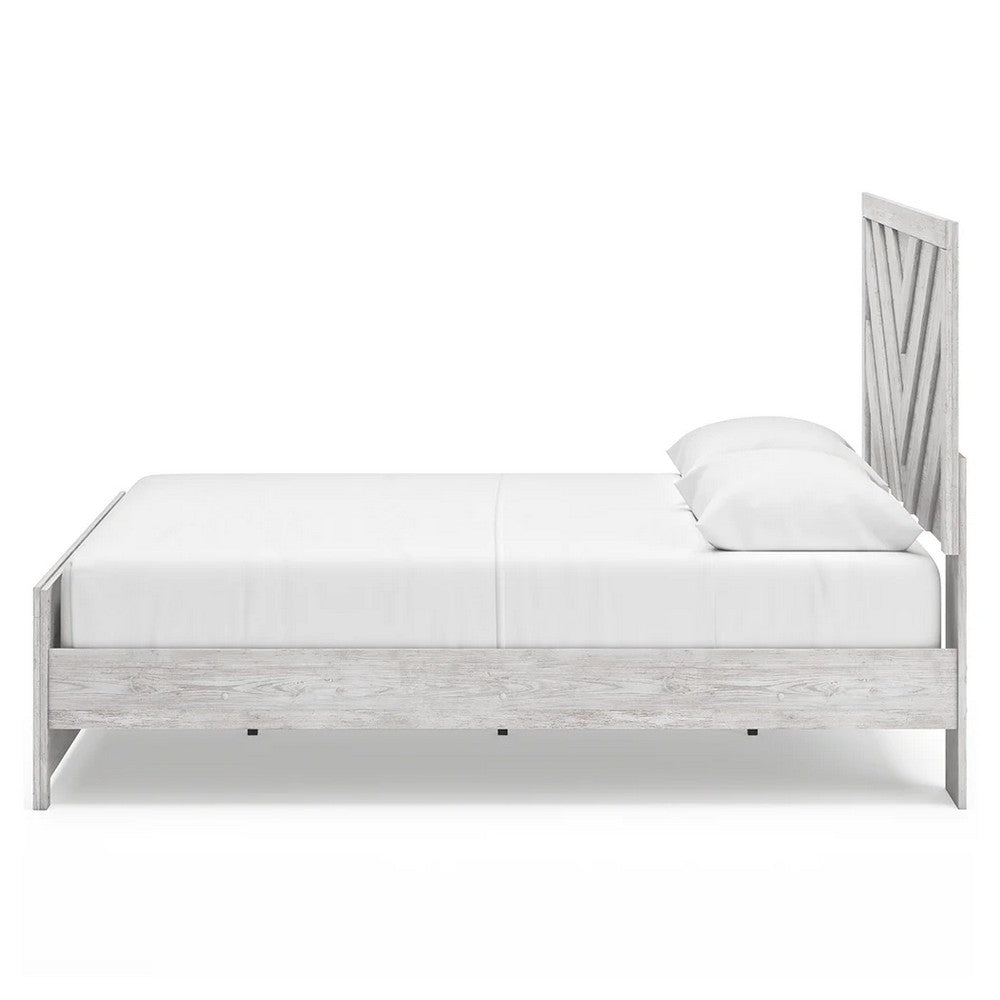Cany Queen Size Bed | Chevron Pattern | Panel Headboard | Whitewash