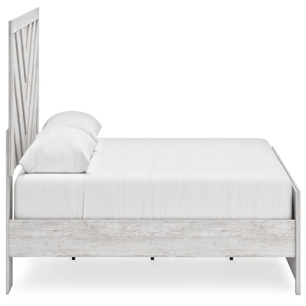 Cany Queen Size Bed | Chevron Pattern | Panel Headboard | Whitewash