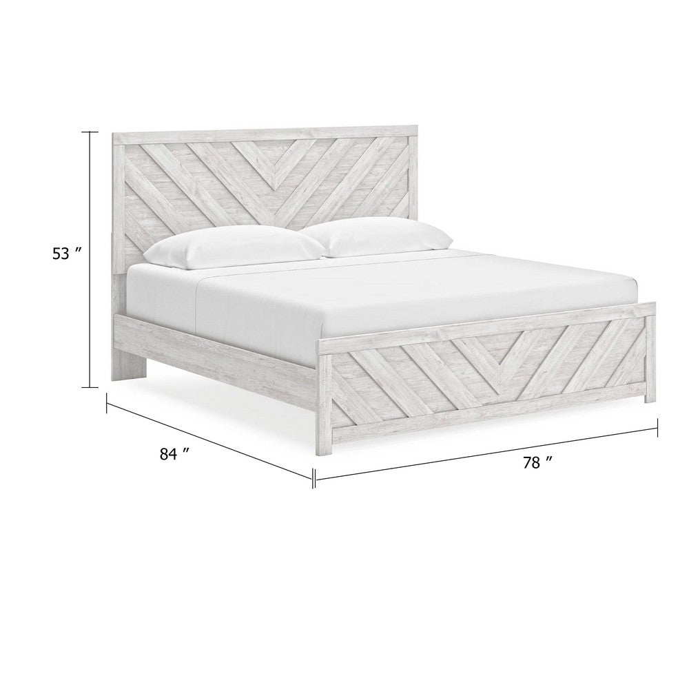 Cany King Size Bed | Chevron Pattern | Panel Headboard | Whitewash
