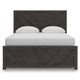 Peny Queen Size Bed | Chevron Pattern | Panel Headboard | Charcoal Black