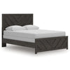 Peny Queen Size Bed | Chevron Pattern | Panel Headboard | Charcoal Black