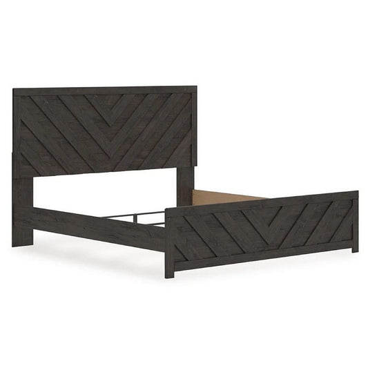 Peny King Size Bed | Chevron Pattern | Panel Headboard | Charcoal Black