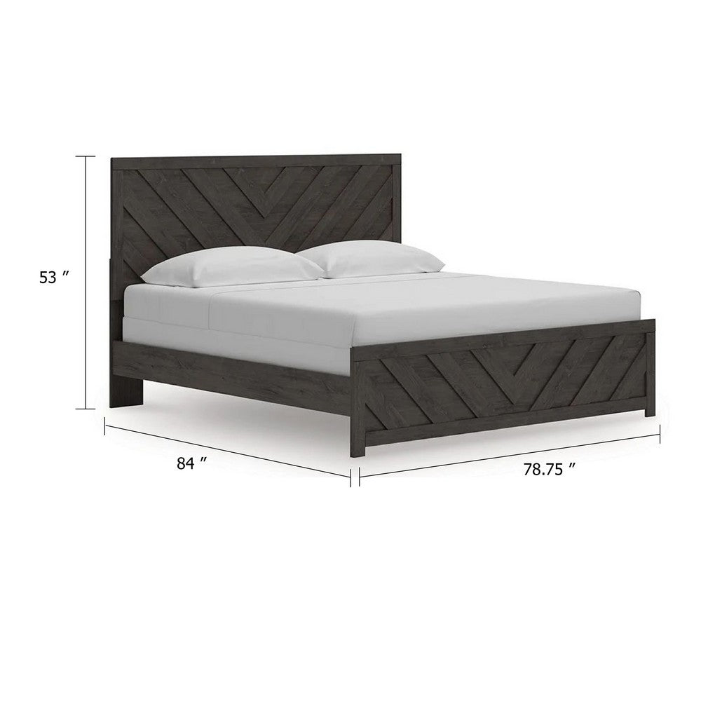 Peny King Size Bed | Chevron Pattern | Panel Headboard | Charcoal Black