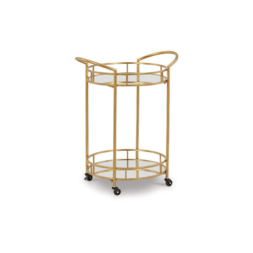 Noa Bar Cart | Gold Metal Frame | 2 Tier Mirrored Glass Shelves | 30"