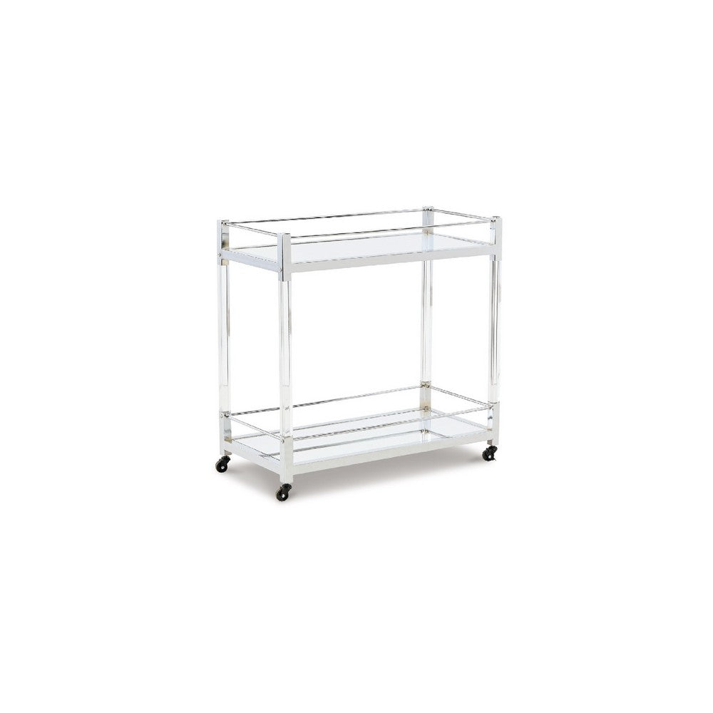 Cho 2 Tier Bar Cart | Mirrored Shelves | Clear Acrylic & Chrome Frame