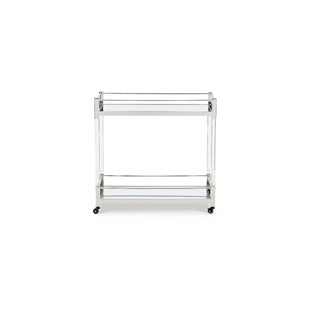 Cho 2 Tier Bar Cart | Mirrored Shelves | Clear Acrylic & Chrome Frame