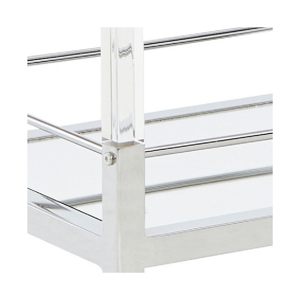 Cho 2 Tier Bar Cart | Mirrored Shelves | Clear Acrylic & Chrome Frame