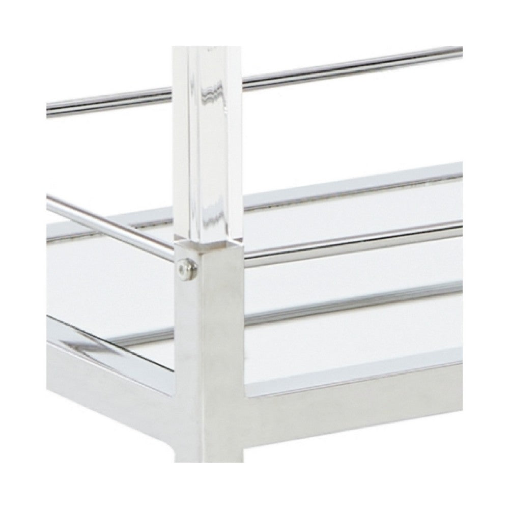 Cho 2 Tier Bar Cart | Mirrored Shelves | Clear Acrylic & Chrome Frame
