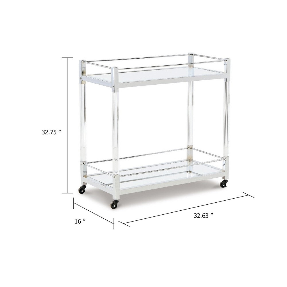 Cho 2 Tier Bar Cart | Mirrored Shelves | Clear Acrylic & Chrome Frame