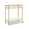 Oery Bar Cart | 2 Tier Glass Top & White Marble Lower Shelf | Brass