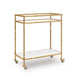 Oery Bar Cart | 2 Tier Glass Top & White Marble Lower Shelf | Brass
