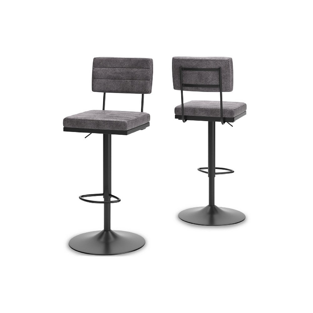 Mya Swivel Bar Chair Set of 2 | Gray Faux Leather | 22-31" Adjustable Height