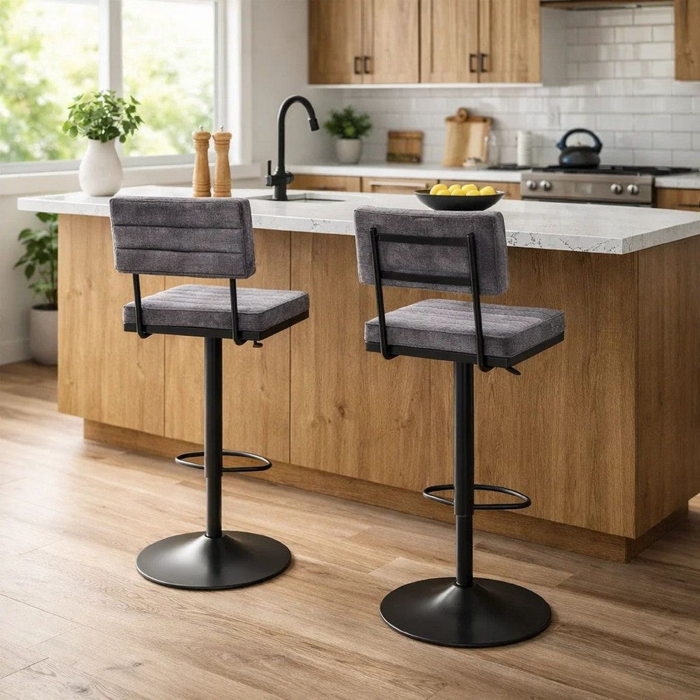 Mya Swivel Bar Chair Set of 2 | Gray Faux Leather | 22-31" Adjustable Height