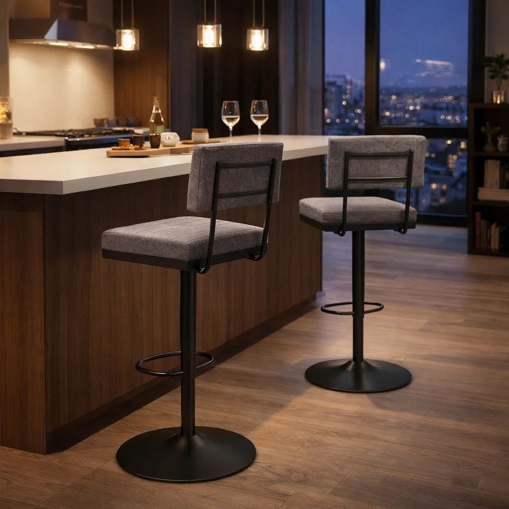 Mya Swivel Bar Chair Set of 2 | Gray Faux Leather | 22-31" Adjustable Height