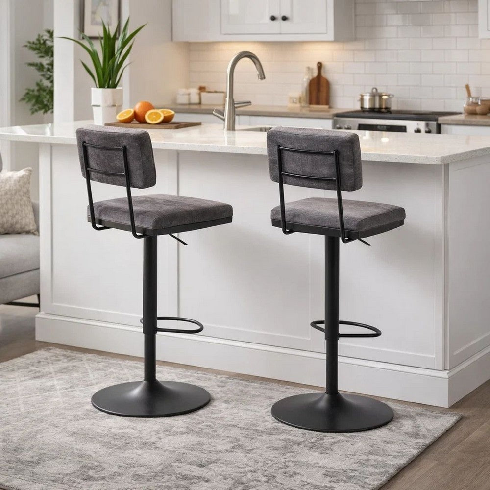 Mya Swivel Bar Chair Set of 2 | Gray Faux Leather | 22-31" Adjustable Height