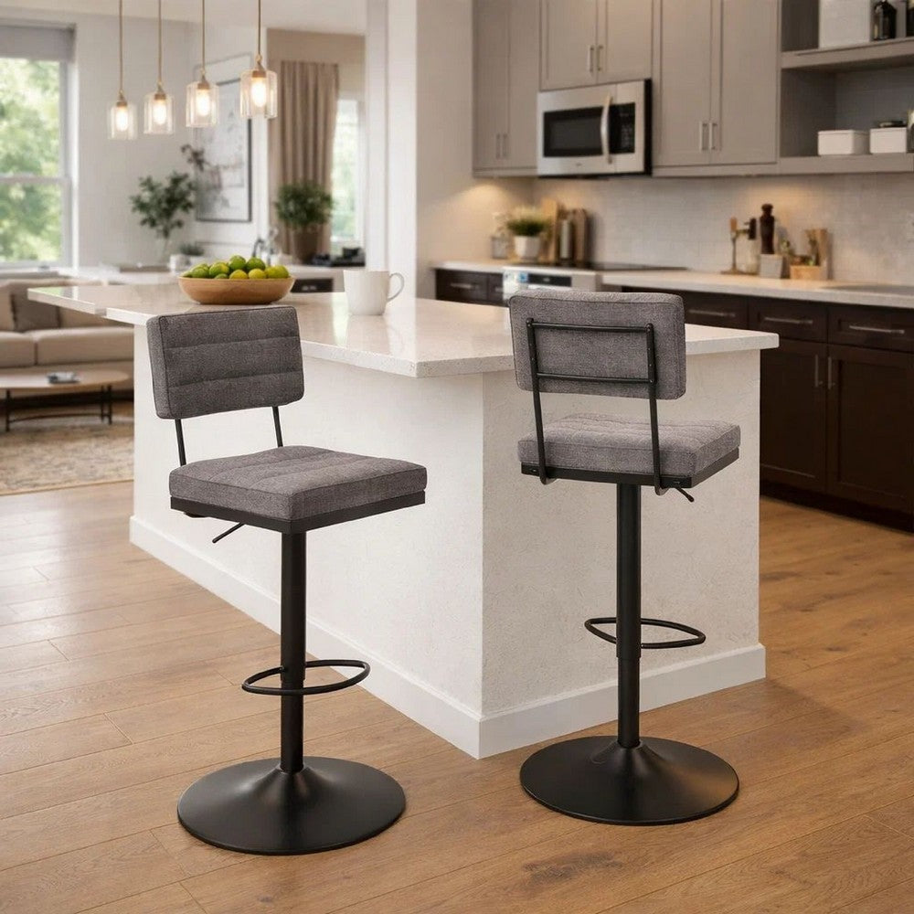 Mya Swivel Bar Chair Set of 2 | Gray Faux Leather | 22-31" Adjustable Height